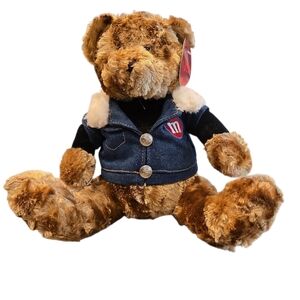 VTG GALERIE M&M'S COLLECTIBLE TEDDY BEAR PLUSH WITH DENIM JACKET. NWT.